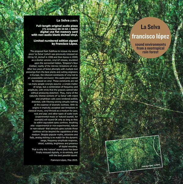 Francisco Lopez: La Selva LP and USB Card